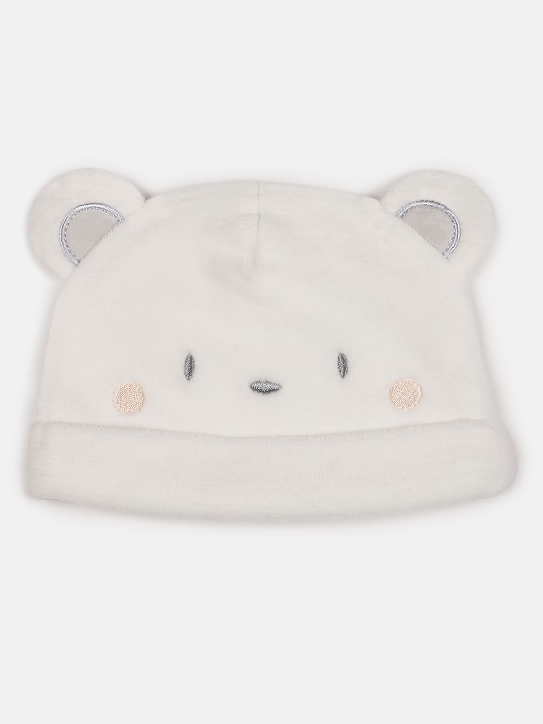 Velour Hat With Mock Ears Applied-White